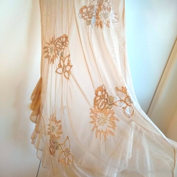 ZARA Peach Elegant Sheer Embroidered Floral-Lace mesh dress - Picture 5 of 9